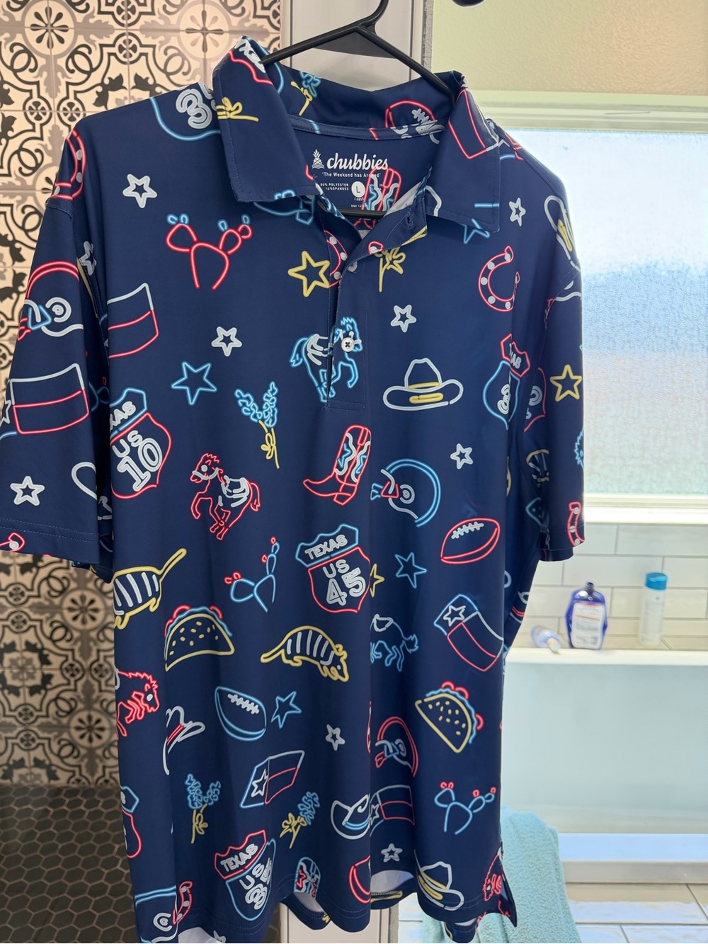 chubbies Navy Red White Patterned Polo
